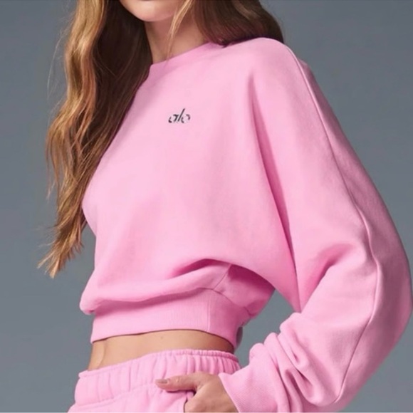 🎀ALO Yoga Pink Cropped accolade crewneck sweet pink Sweatshirt - Picture 1 of 10